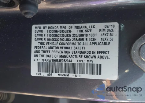 2018 Honda Cr-V Touring из США, поврежденный, VIN 7FARW1H96JE052044